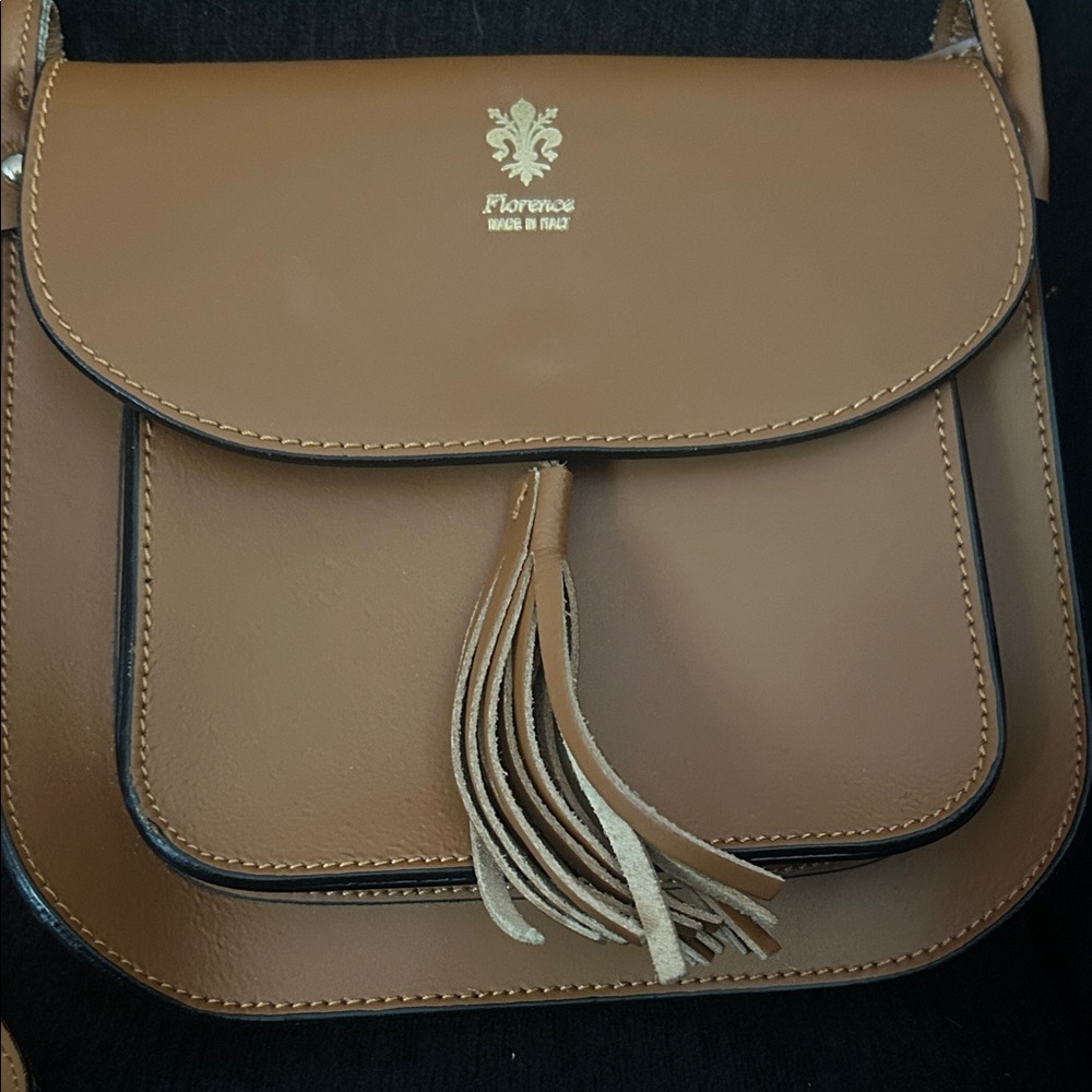 Brown Leather Crossbody Bag with Tassel